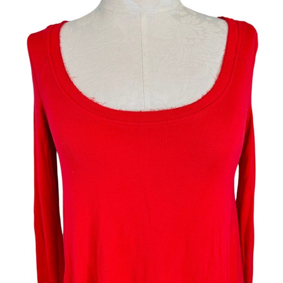 Free People Long Sleeve High Low Tee Shirt XS Red - Picture 2 of 14